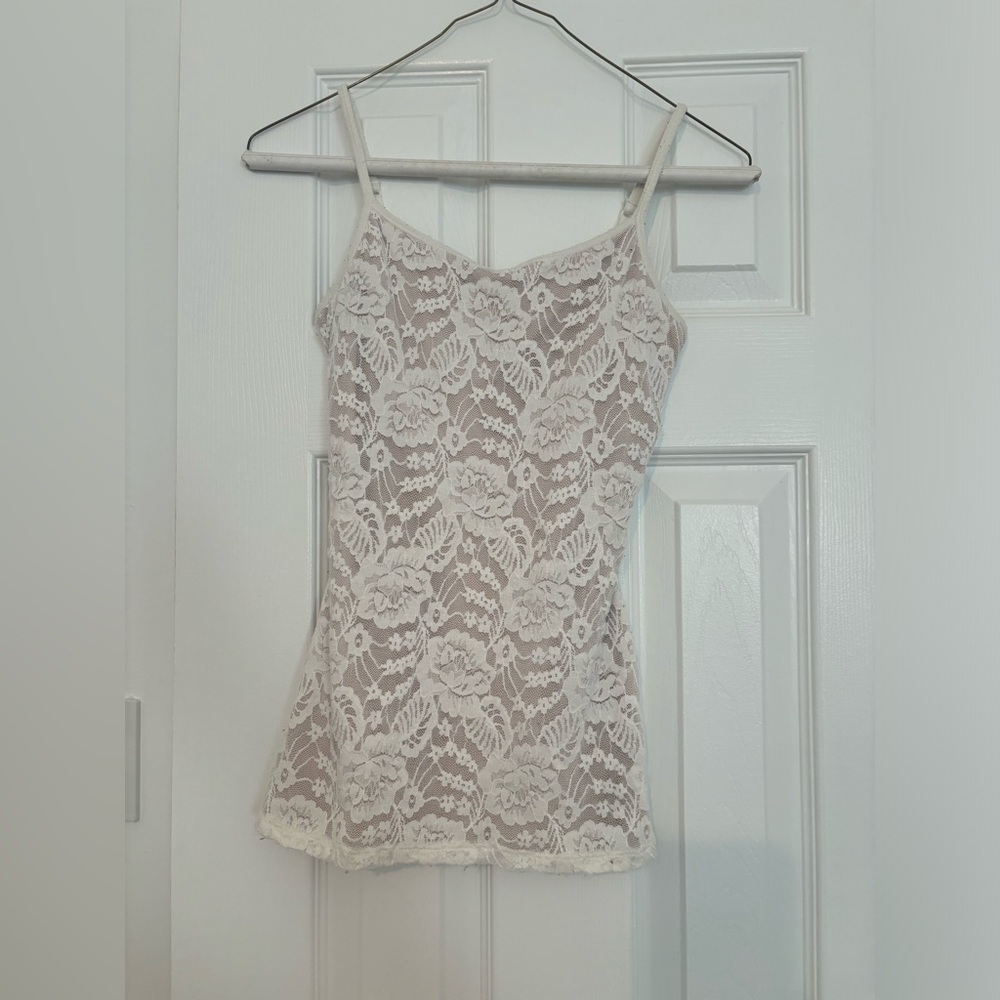 Tan/cream lace tank top with bra inside size S